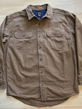 Noble Outfitters Button Canvas Shirt Brown Long Sleeve Men's